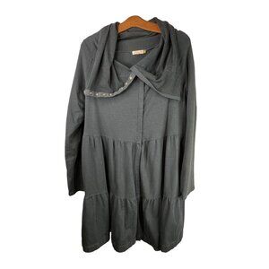 Chalet Mini Dress Size Medium Snap Cowl Neck Tiered Tunic Dark Green Long Sleeve